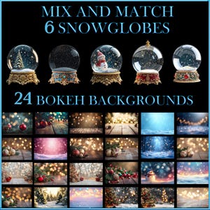 Christmas Snow Globes kit, build your own with 25 Bokeh backgrounds and photo overlays, for compositing projects and Photography
