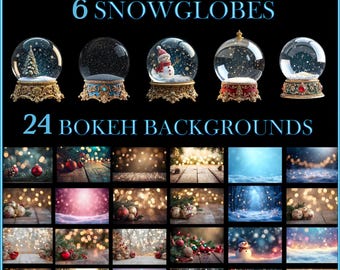 Christmas Snow Globes kit, build your own with 25 Bokeh backgrounds and photo overlays, for compositing projects and Photography