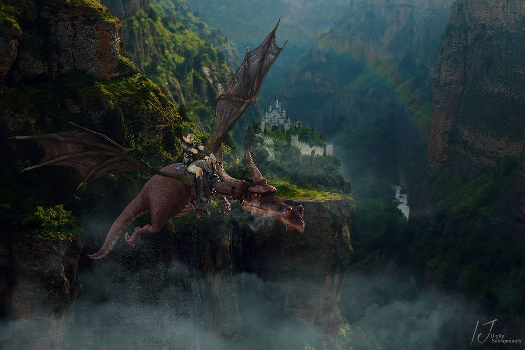 Dragon Trainer Riding a Dragon Castle Fantasy Digital Background - Etsy