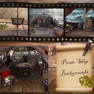 Pirate Ship, Deck, Helm and Cabin, boys digital backgrounds for photographers and composites, printable  download