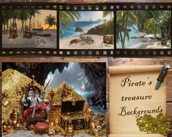 Pirate's treasure backgrounds, tropical beach, digital backdrop for photoshop, photographers and composites