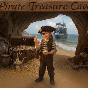 Pirate Treasure Cave, Boys Fantasy Digital Background for Composites, Kids Portraits and Storybook Art
