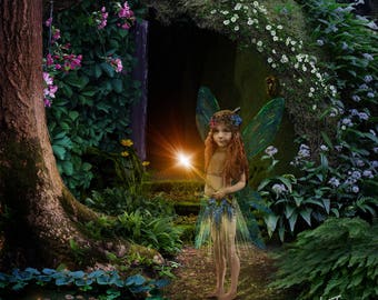 Fairy tale, Digital background, backdrop, house in the woods, enchanted, fantasy, children,stock