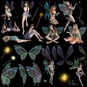 Fées, ailes de fée et superpositions de baguettes, pour la retouche photo, superpositions de portraits photo, pour les photographes et les artistes numériques, Clipart