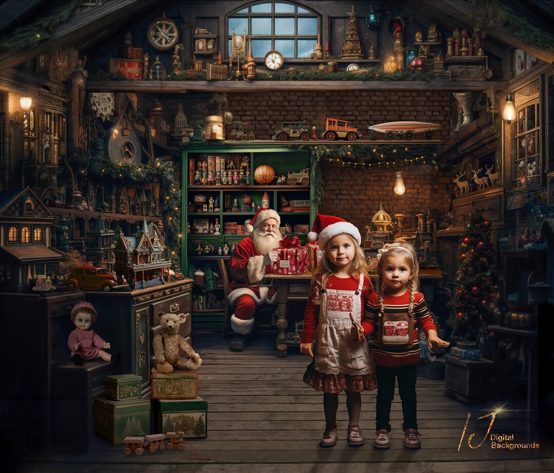 Christmas Background, Santa's Workshop, Printable Background, for