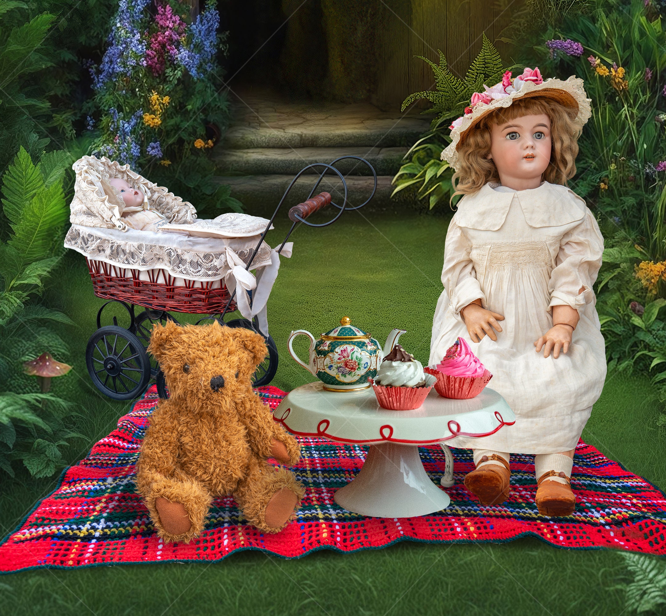 Petit Landau Pour Poupée – Début XXème Siècle – Capote Dépliable – Occasion (état Correct)