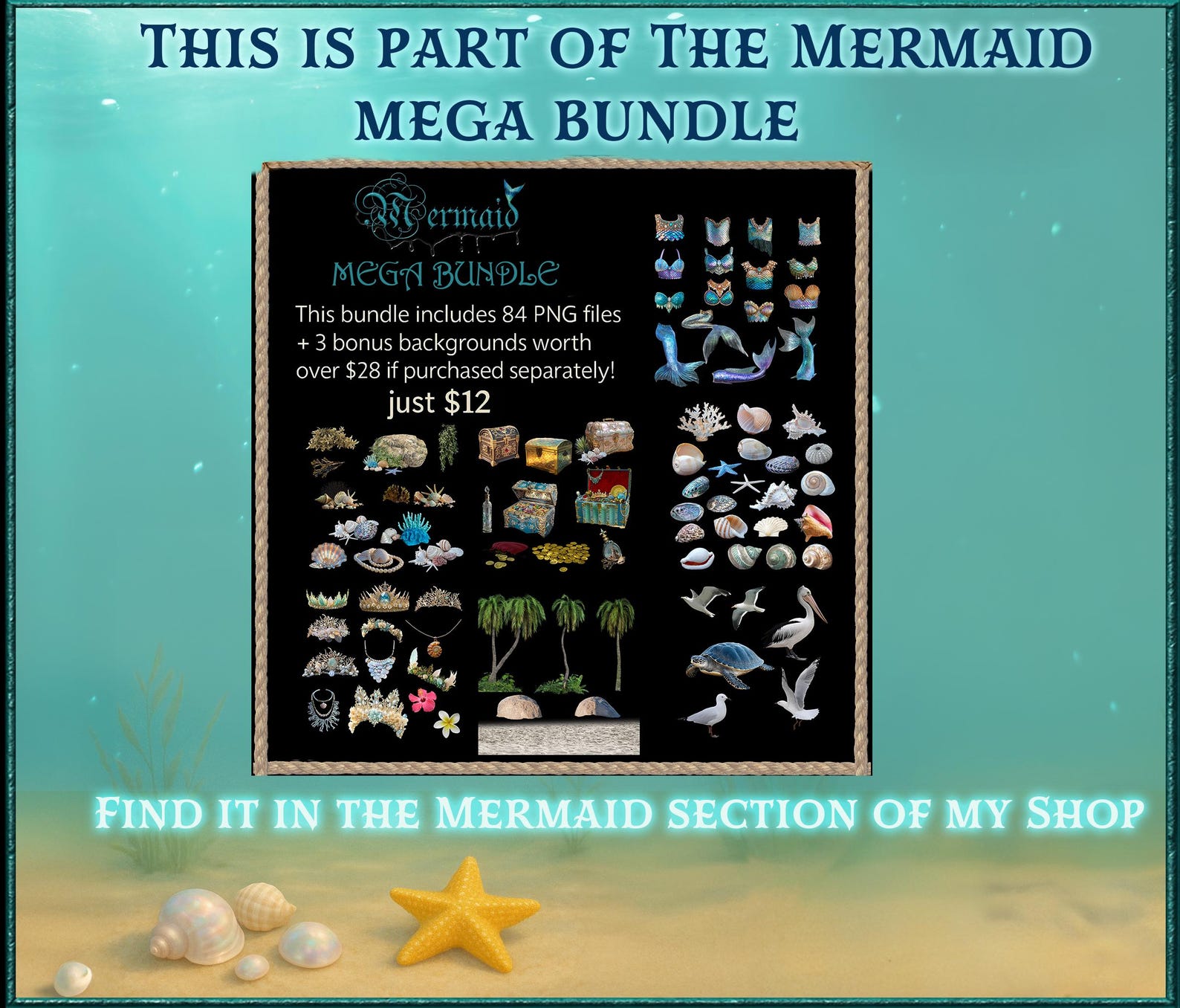 Shell Dispenser Overlay Mermaid Top PNG Overlays for Studio Photography, Fantasy Shell and ...