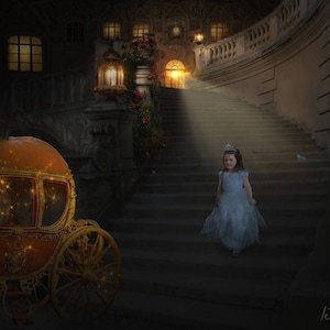 Cinderella, ball, digital background,  carriage, stairs, midnight, fairytale, storybook,
