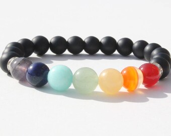 8mm Matte Black Onyx Chakra Bracelet, Gifts, Women’s Bracelet, Men’s Bracelet, Gemstone Bracelet, Unisex Bracelet, Yoga Bracelet