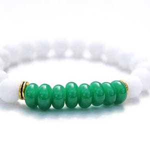 8mm Green Jade Rondelle White Jade Bracelet, Gifts, Women’s Bracelet, Men’s Bracelet, Gemstone Bracelet, Unisex Bracelet, Yoga Bracelet