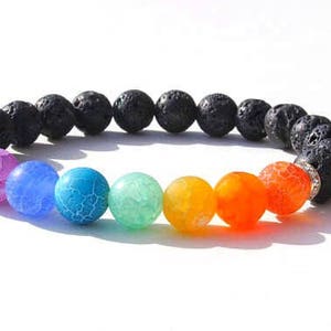 8mm Lava Rock Matte Cracked Agate Chakra Bracelet, Gift, Women’s Bracelet, Men’s Bracelet, Gemstone Bracelet, Unisex Bracelet, Yoga Bracelet