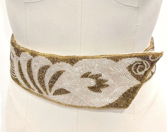 RARE! Christian Dior Hand Beaded Belt Art Deco Feather Evening