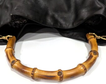 Gucci LARGE 2 Way Bamboo Black Leather Hobo Satchel Tote Bag - Etsy