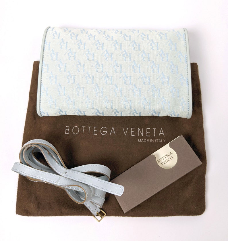 MINT 90s Bottega Veneta Crossbody or Fanny Pack Bag Pastel Blue BV Leather Vintage image 7