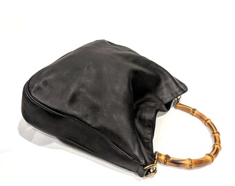 Gucci LARGE 2 Way Bamboo Black Leather Hobo Satchel Tote Bag - Etsy