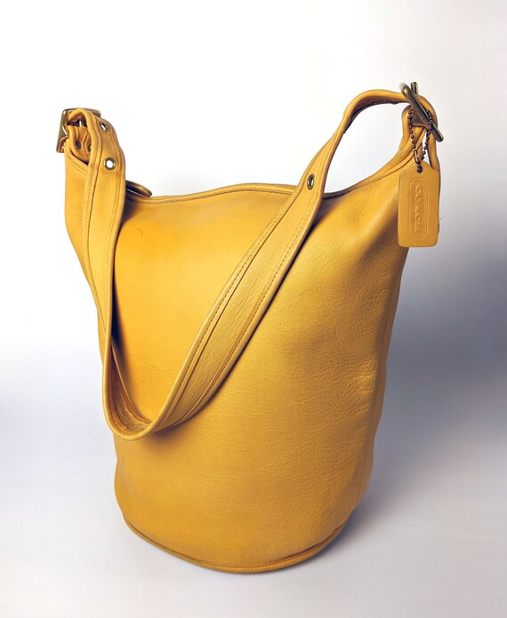 HUGE! Coach Duffel Sac Yellow Leather Bucket Feed Bag… Gem