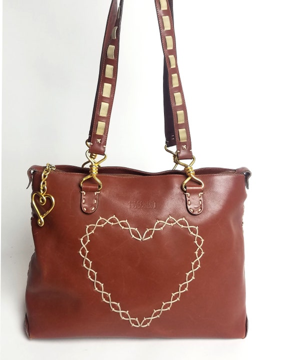 Moschino Heart-shaped Leather Tote Bag in Brown