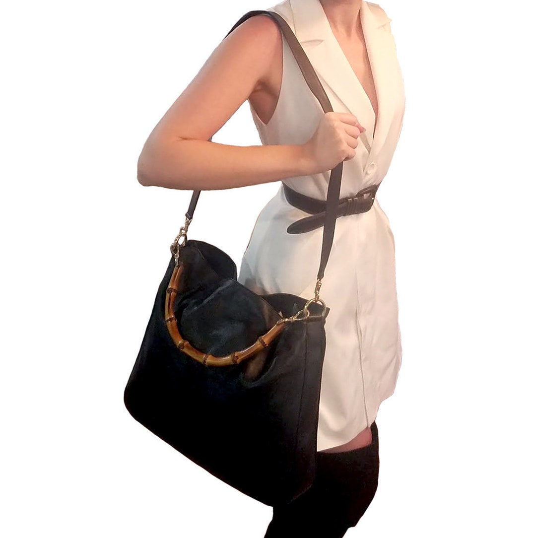 Gucci LARGE 2 Way Bamboo Black Leather Hobo Satchel Tote Bag - Etsy
