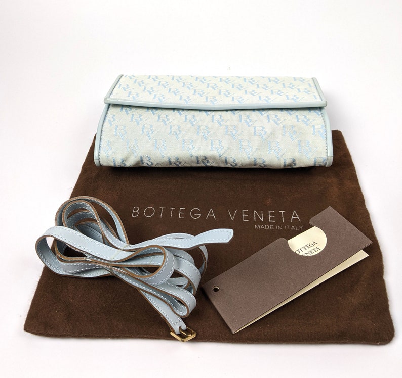 MINT 90s Bottega Veneta Crossbody or Fanny Pack Bag Pastel Blue BV Leather Vintage image 8