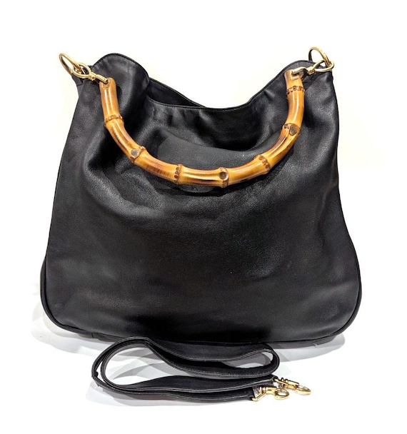 Gucci LARGE 2 Way Bamboo Black Leather Hobo Satchel Tote Bag - Etsy