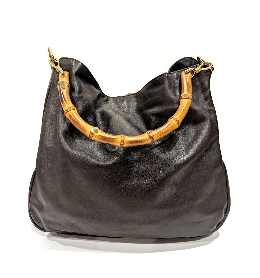 バッグ old Gucci Bamboo Hobo 2way Handbag y2k Gucci LARGE 2 Way Bamboo Black Leather Hobo Satchel Tote Bag - Etsy