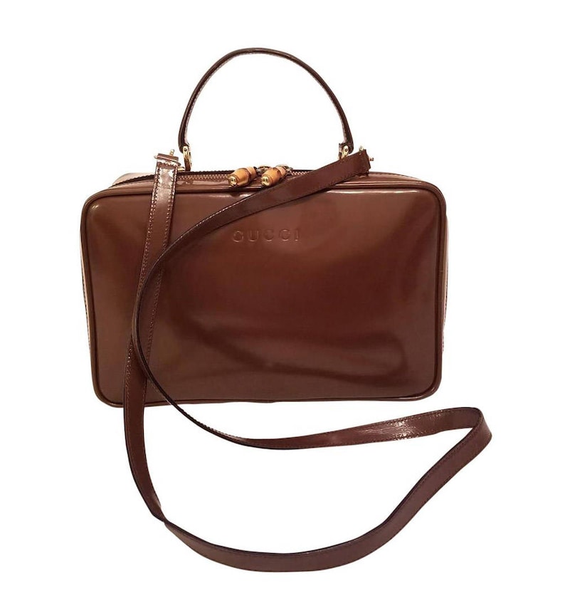 Gucci 2 Way Lunch Tote w Bamboo Details Train Case Vanity Bag Etsy