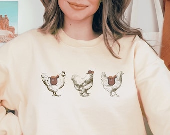 Sweater met kip Kippenshirt Kippentrui Chicken Lovers Country-sweater Crazy Chicken Lady Chicken Whisperer Western met ronde hals