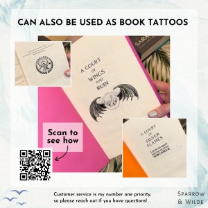May include: A close-up of a pink book cover with the text "A Court of Wings and Ruin" and a black and white illustration of a dragon. The book is being held by a hand with a silver ring on the index finger. The text "Scan to see how" is on a pink background with a QR code.