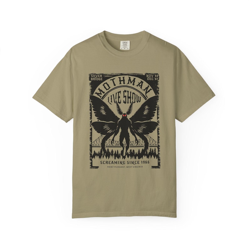Camiseta Mothman Mothman Cryptid Coisas Estranhas Wendigo Jackalope Caneca Mothman Camiseta Folk Horror Camiseta Pé Grande Camiseta Pé Grande Folk Horror Khaki