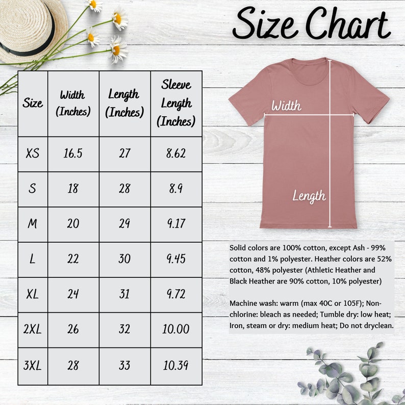 Puede incluir: Tabla de tallas para camisetas con medidas en pulgadas para el ancho, la longitud y la longitud de la manga. Las tallas van de la XS a la 3XL. Los colores s&oacute;lidos son 100 % algod&oacute;n, excepto Ash - 99 % algod&oacute;n y 1 % poli&eacute;ster. Los colores jaspeado son 52 % algod&oacute;n, 48 % poli&eacute;ster (Athletic Heather y Black Heather son 90 % algod&oacute;n, 10 % poli&eacute;ster). Lavar a m&aacute;quina: agua tibia (m&aacute;x. 40 &deg;C o 105 &deg;F); Blanqueador sin cloro: seg&uacute;n sea necesario; Secar en secadora: a baja temperatura; Planchar, vaporizar o secar en seco: a temperatura media; No lavar en seco.