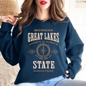 Michigan Crewneck Great Lakes Shirt Michigan Sweatshirt Fishing Sweatshirt Midwest Sweatshirt Michigan Shirt Michigan Sweater Michigan