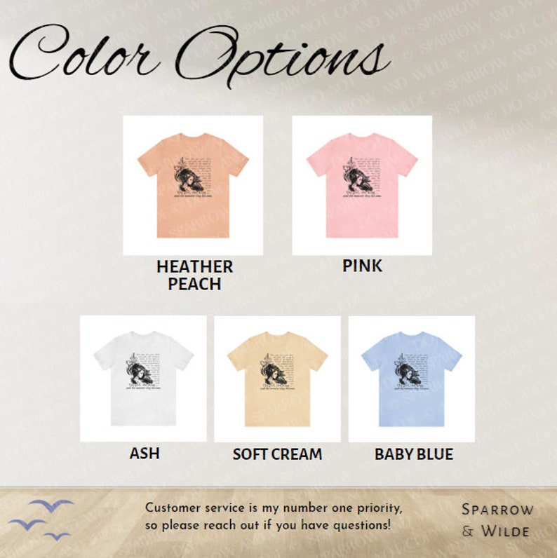 Puede incluir: Se muestran cinco opciones de color de camiseta: melocot&oacute;n brezo, rosa, ceniza, crema suave y azul beb&eacute;. Cada camiseta presenta un gr&aacute;fico en blanco y negro de la cara de una mujer con texto. El texto dice: "Y la respuesta, amigo m&iacute;o, est&aacute; en el viento."