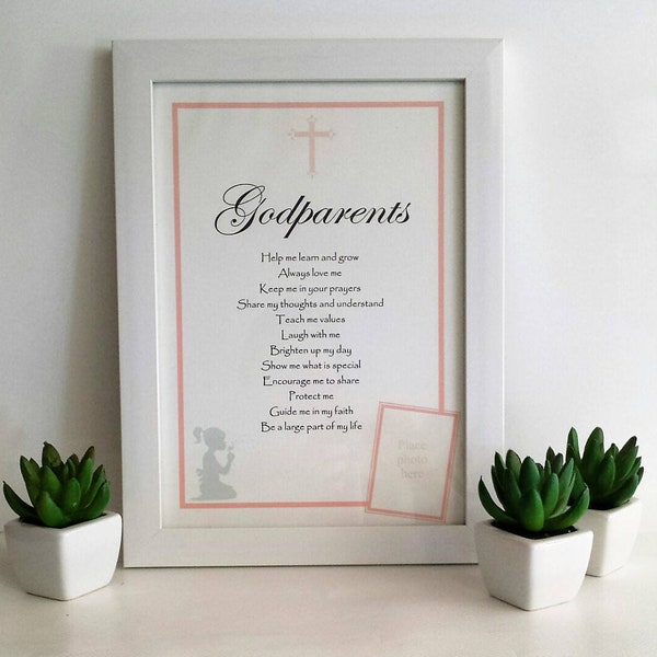 Personalised Godparents Gift for Baptism or Christening with poem and photo of godchild