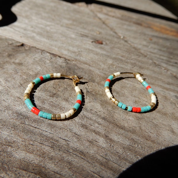 NEW IN! Dainty gold plated small hoop boho southern southwestern native American Indian style earrings