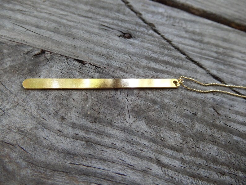 Gold plated 20'' ball chain Bar necklace image 3