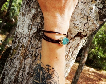 NEW IN! Leather cord wrap turquoise stone wrap southwestern style bracelet