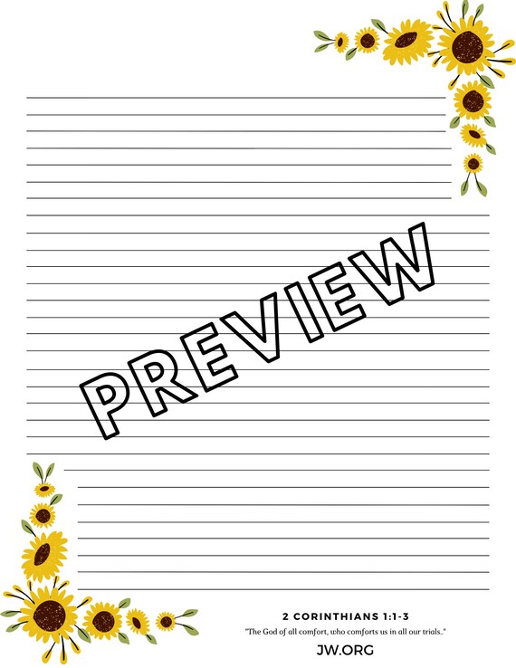 Instant Download JW Letter Writing Paper Simple Lined and blank Floral Jw Gifts
