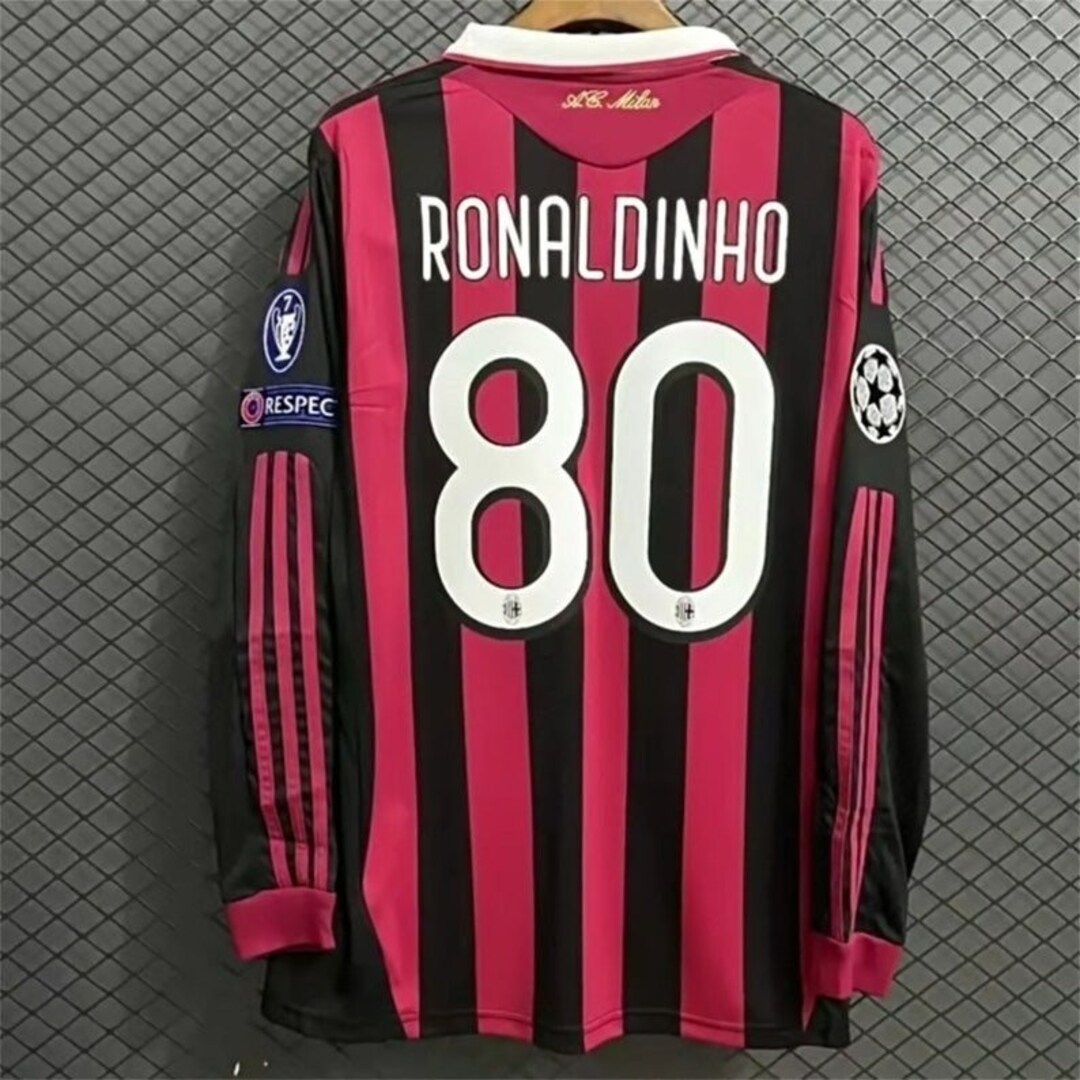 Vintage AC Milan Jersey,ronaldinho AC Milan Retro Long Sleeve Jersey