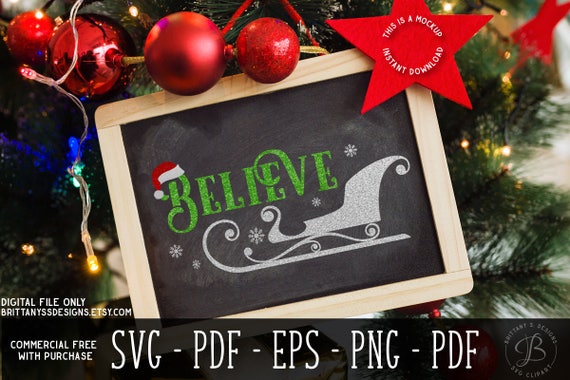 Download Free Believe Svg Christmas Svg Santa Hat Svg Sleigh Svg Etsy SVG DXF Cut File
