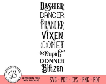 Reindeer names SVG, Reindeer svg, Reindeer cut files, Reindeer SVG file, Santas reindeer svg, svg files for cricut, silhouette cameo
