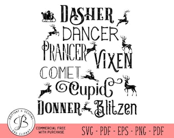 Reindeer Names SVG, Reindeer SVG, Reindeer cut files, Christmas svg, Christmas png eps svg, svg files for cricut