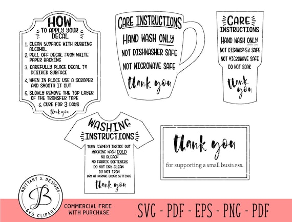 Care Card Bundle Care Instruction Cards Decal And Htv Etsy