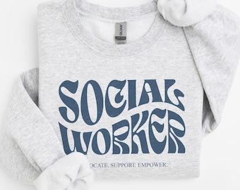 Retro Social Worker Sweatshirt, Wavy Text, MSW Gift