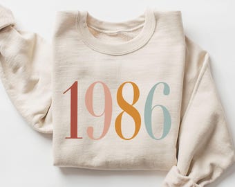 Custom Birth Year Sweatshirt, Personalized Birthday Gift, 40th Turning 40 Forty Years Old, 1986 Sweater, Unisex Crewneck Sweatshirt