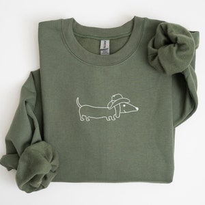 Cowboy Dachshund Sweatshirt, Printed Wiener Dog Shirt, Doxie Sausage Dog Sweater, Minimalist Western Aesthetic, Unisex Crewneck Sweater