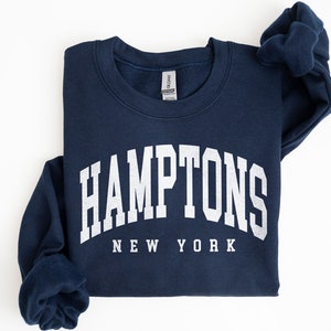 Hamptons City Sweatshirt, New York Pullover, Vintage Varsity Aesthetic, Trendy Travel Destination Gift, Unisex Crewneck Sweatshirt