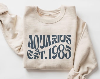 Retro Aquarius Sweatshirt, Custom Birth Year, Scorpio Est 1985 Sweater, Birthday Gift, Astrology Horoscope Pullover, Unisex Crewneck