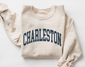 Charleston City Sweatshirt, South Carolina Pullover, Vintage Varsity Aesthetic, Trendy Travel Destination Gift, Unisex Crewneck Sweatshirt