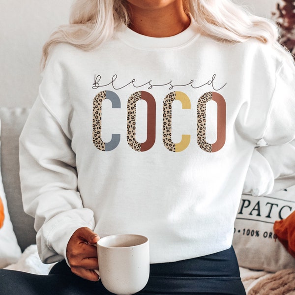 Blessed Coco Sweatshirt | Half Leopard Print |  Coco Grandma Sweatshirts | Gifts For Grandmother | Unisex Crewneck Sweatshirt