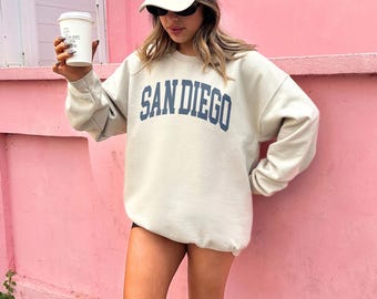 San Diego City Sweatshirt, California Pullover, Vintage Varsity Aesthetic, Trendy Travel Destination Gift, Unisex Crewneck Sweatshirt